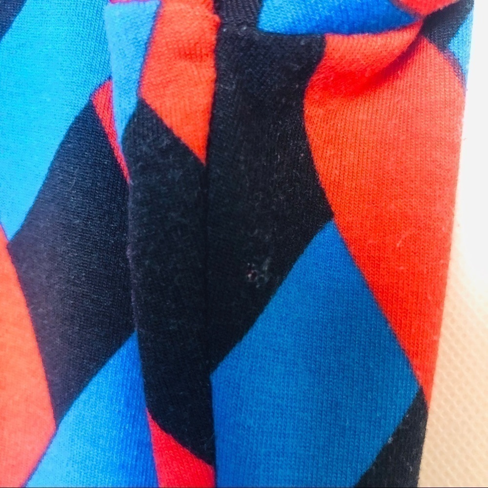 LuLaRoe Julia Midi Dress Orange Blue Black Woven Geometric Print Size M - Picture 4 of 5